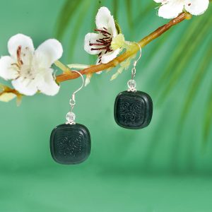 和田玉塔青扎基拉姆耳坠