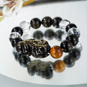 黑曜石白水晶手串